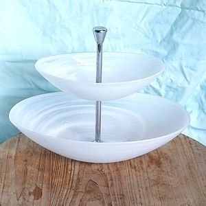 PIER 1-white swirl glass 2 tier server